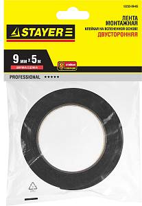 STAYER 19 мм, 5 м, черная, на вспененной основе, двухсторонняя клейкая лента, Professional (12233-19-05)
