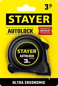 STAYER AutoLock, 3 м х 16 мм, рулетка с автостопом (2-34126-03-16)